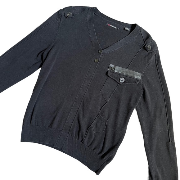 PROJEK RAW BLACK LONG SLEEVE V-NECK SWEATER WITH BUTTONS SIZE M - Picture 2 of 6